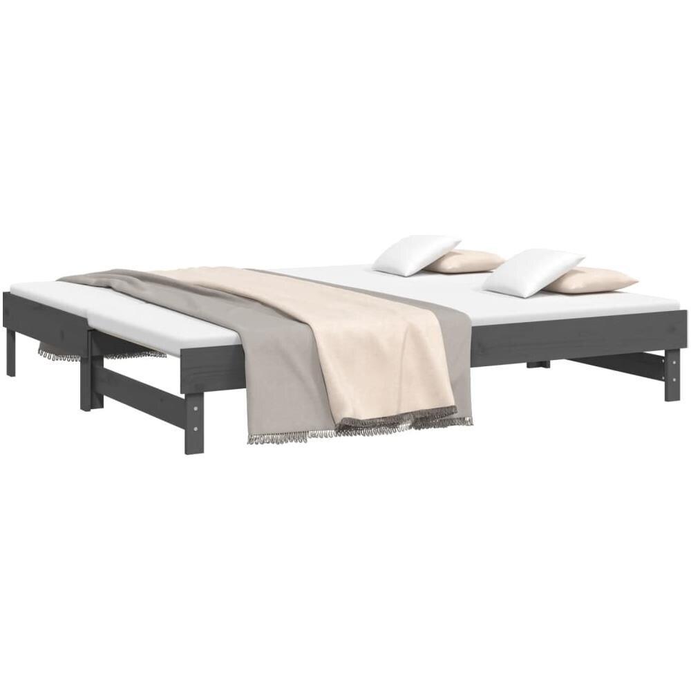Dormeuse Estraibile Grigia 2x (90x200) Cm Legno Massello Di Pino - Foto 3