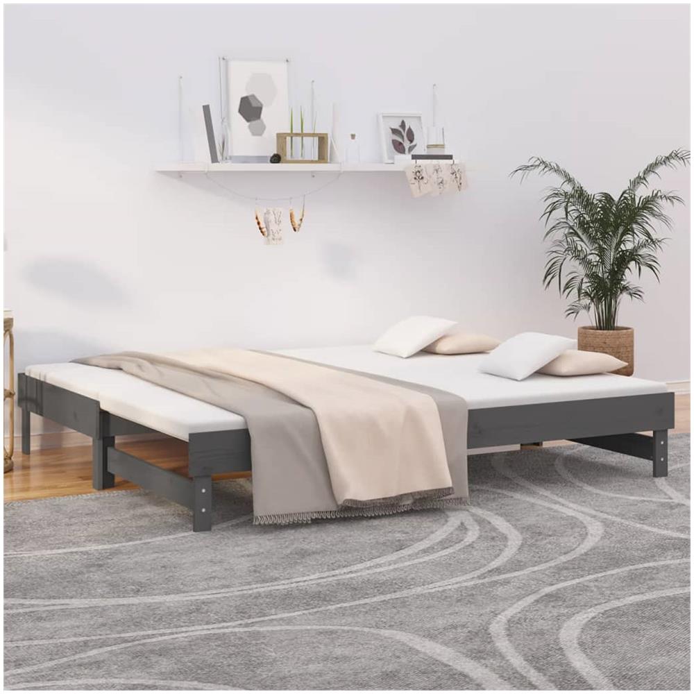 Dormeuse Estraibile Grigia 2x (90x200) Cm Legno Massello Di Pino - Foto 1
