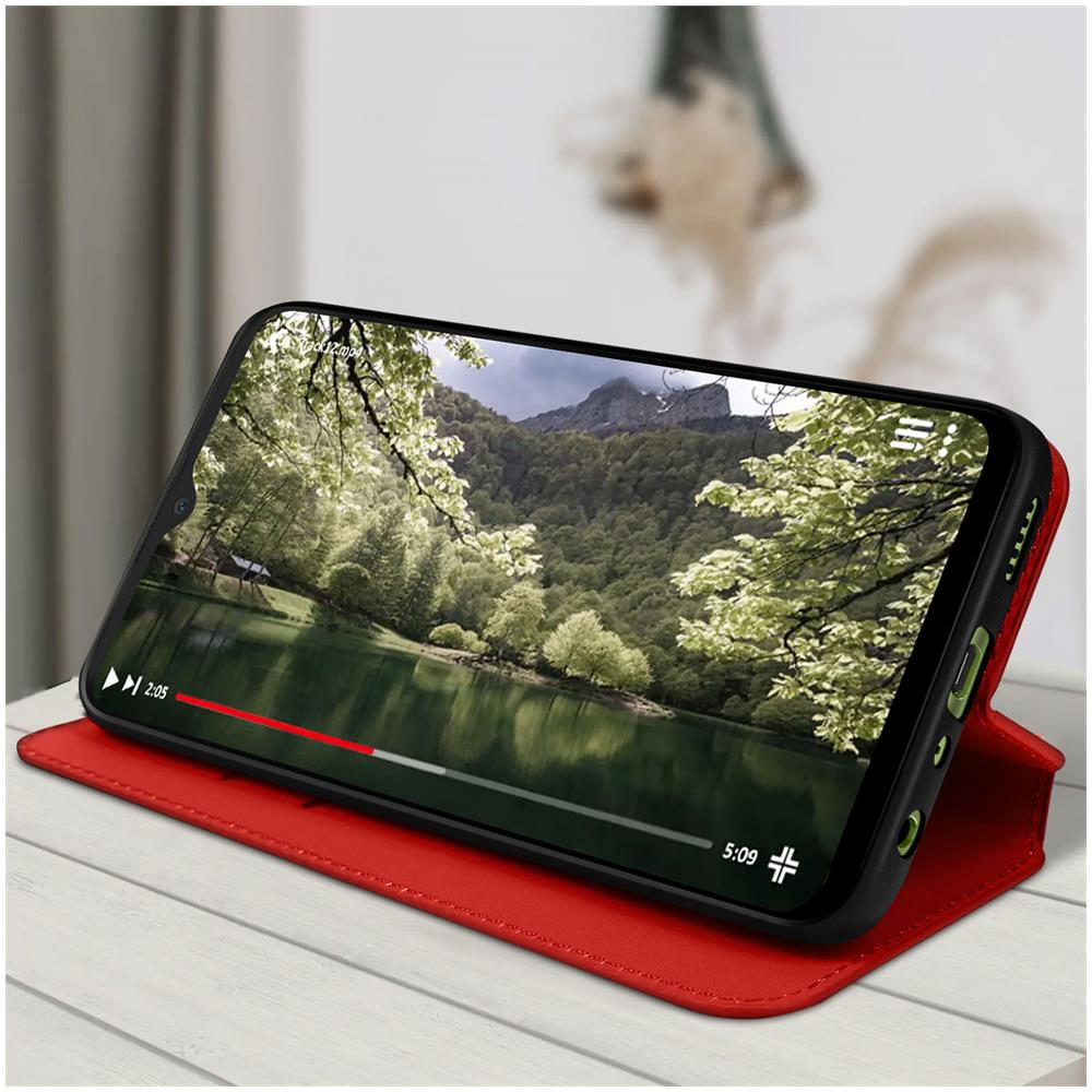 Custodia Per Samsung A14 5g E 4g Portafoglio Funzione Supporto Video Rossa - Foto 2