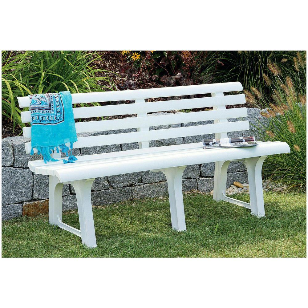 Panchina Da Esterno Pomezia, Panca Monoblocco Da Giardino, Panchina Outdoor, 100% Made In Italy, 145x49h74 Cm, Bianco - Foto 3