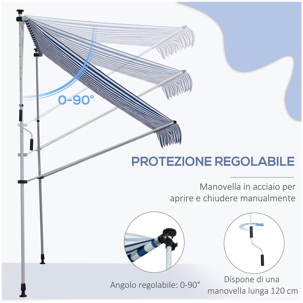 Tenda da Sole da Esterno 2x1.5m a Rullo con Manovella, Altezza e Angolazione Regolabile, Blu - Foto 6