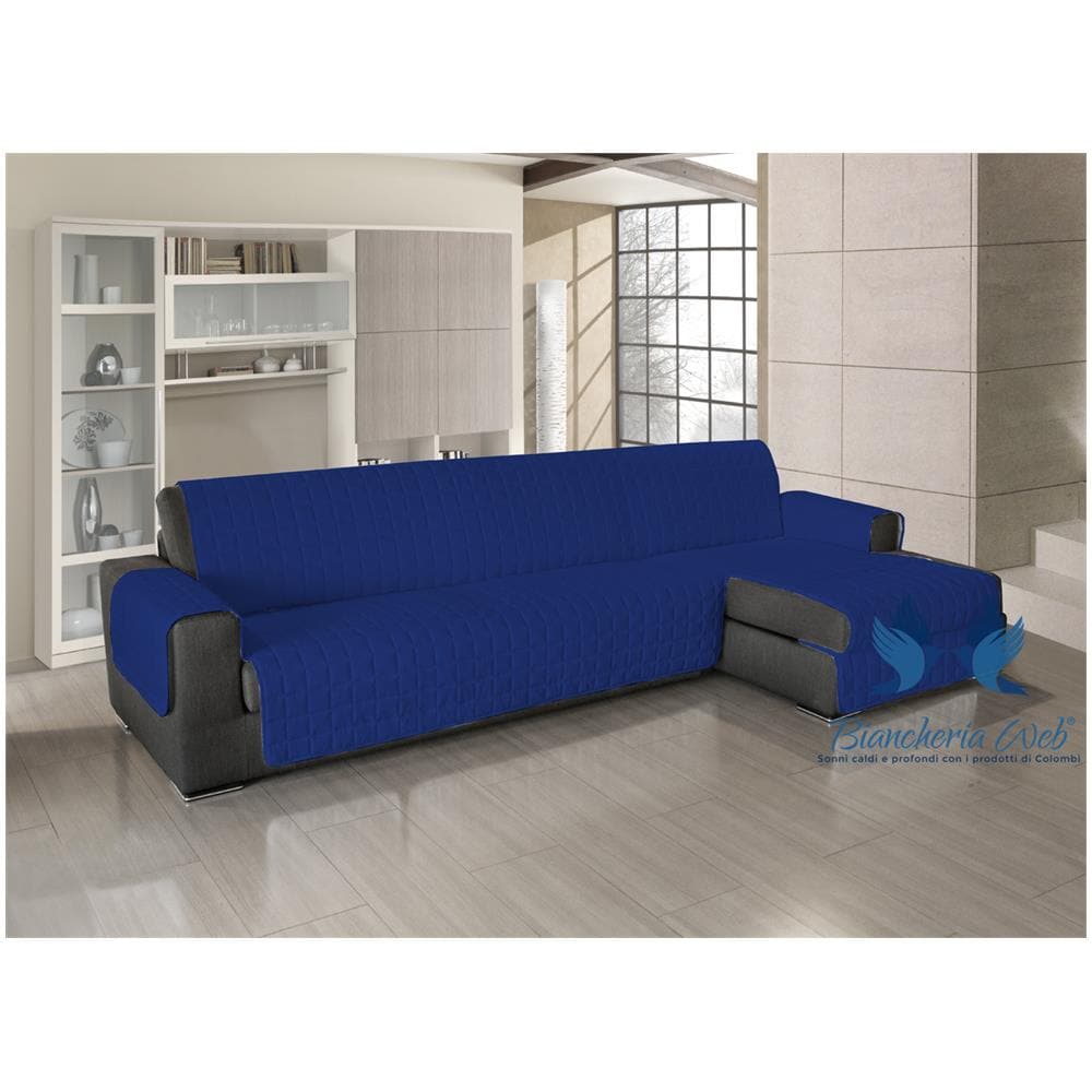 Copridivano Trapuntato Per Divani Con Penisola In Tinta Unita Colore Blu Notte 280-285 Cm Blu Notte - Foto 1