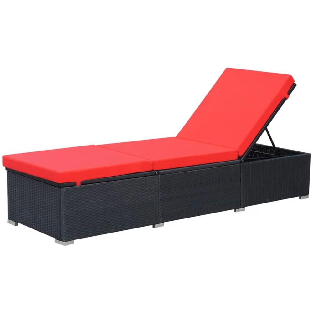 Lettino Prendisole Con Cuscino In Polyrattan Nero - Foto 2