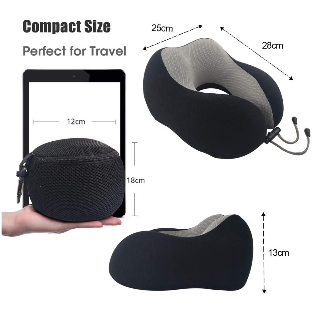 Cuscino Viaggio-cuscino Viaggio Memory Foam Lusso Soft Sleeping- Tessuto Terapia Magnetica - Velour Rimovibile Lavabile-maschera Dormire, 2 Tappi Orecchie Borsa Viaggio (nero)  - Foto 7