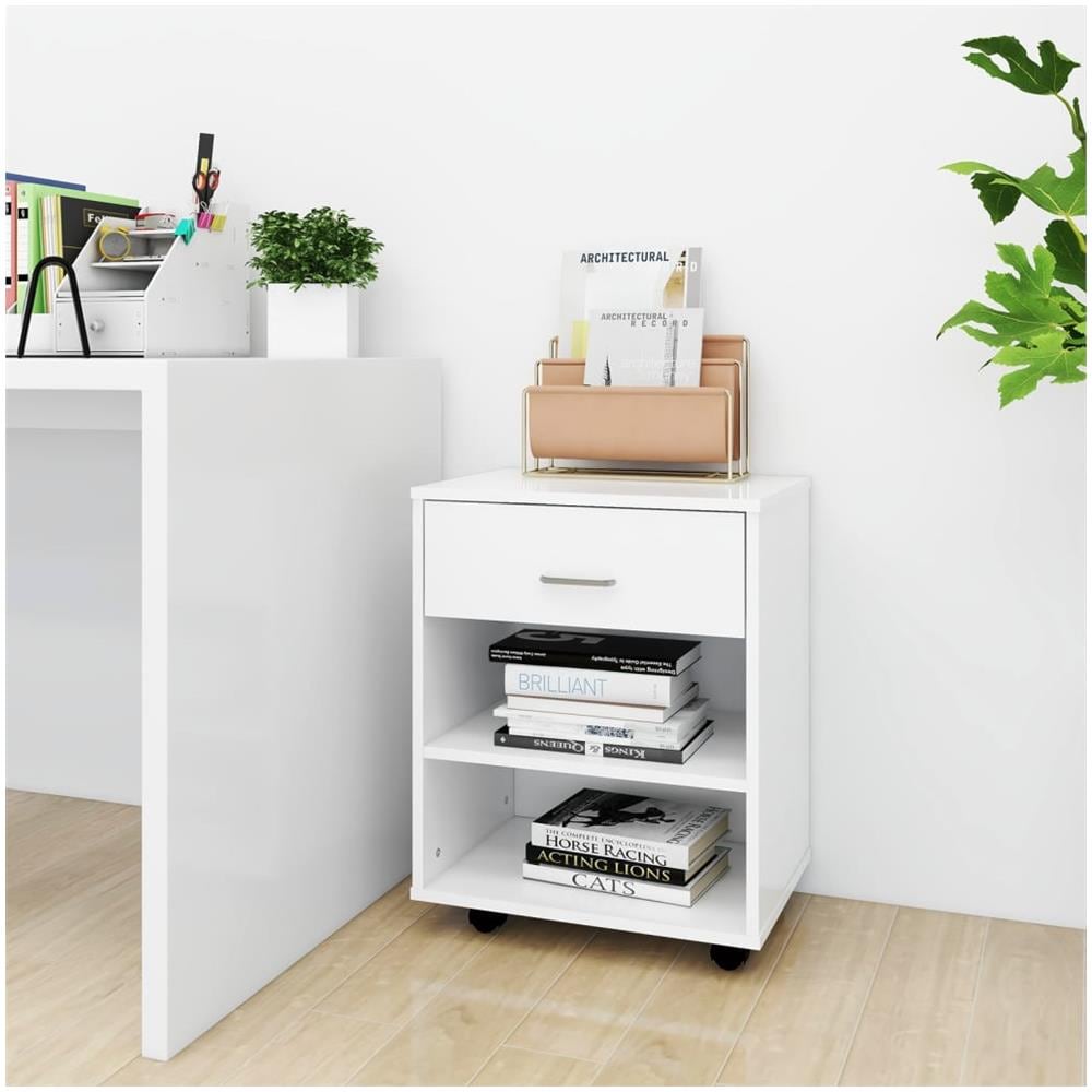 Mobiletto con Ruote Bianco 46x36x59 cm in Legno Multistrato - Foto 1
