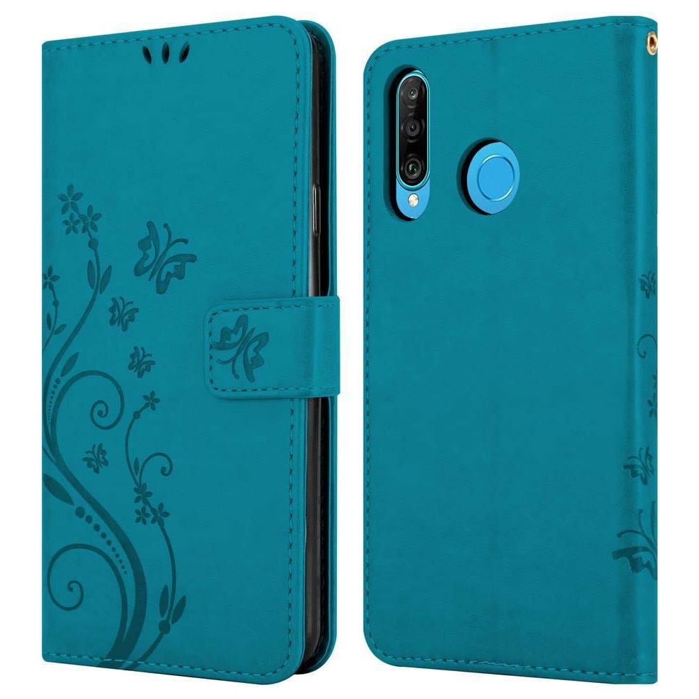 Custodia Compatibile Con Huawei P30 Lite In Blu Fiore - Coperchio Protettivo In Design Floreale Con Chiusura Magnetica, Funzione Stand E Slot Per Carte - Foto 8