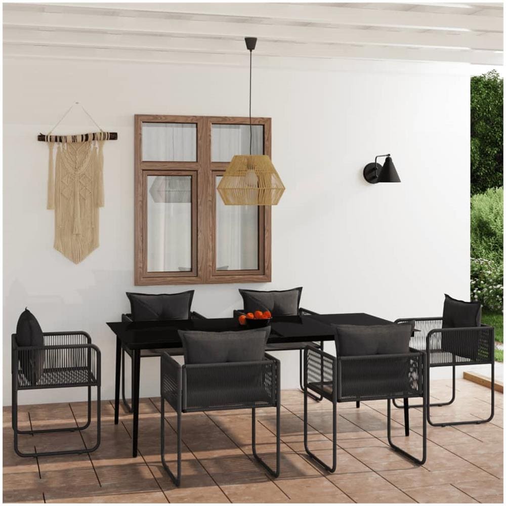 Set Da Pranzo Per Giardino 7 Pz Con Cuscini Nero - Foto 1