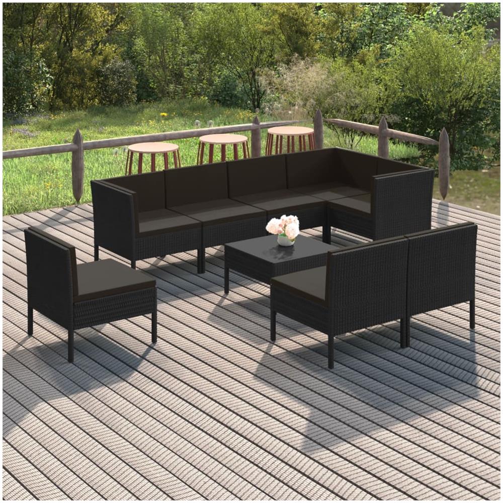 Set Divani Da Giardino 9 Pz Con Cuscini In Polyrattan Nero - Foto 1