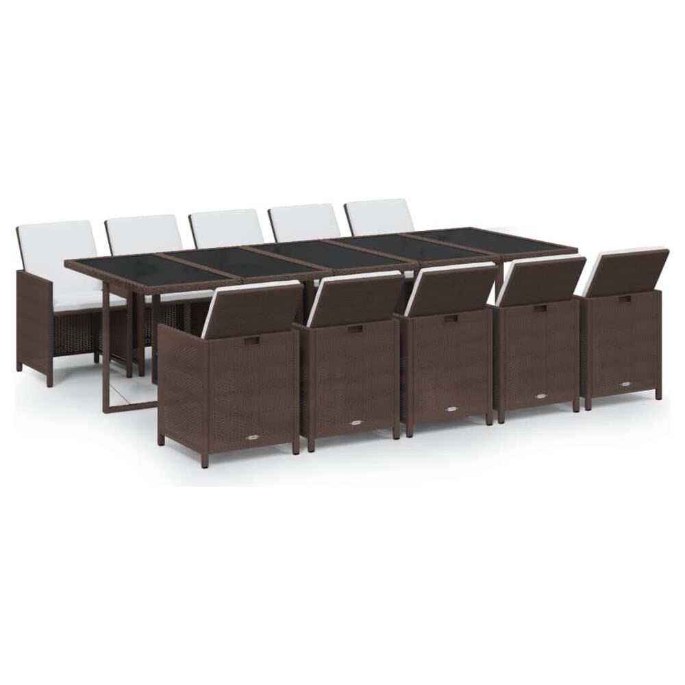 Set Da Pranzo Per Giardino 11 Pz Con Cuscini Polyrattan Marrone - Foto 1