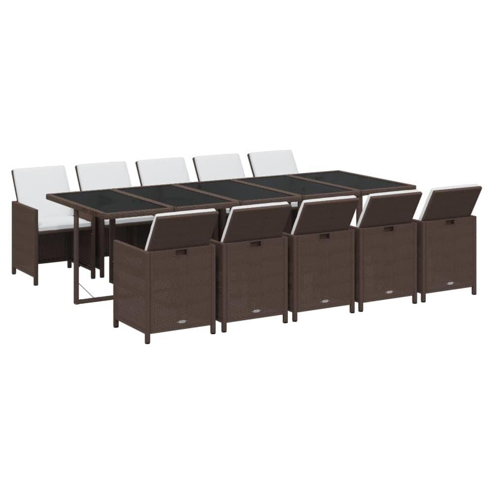 Set Da Pranzo Per Giardino 11 Pz Con Cuscini Polyrattan Marrone - Foto 2