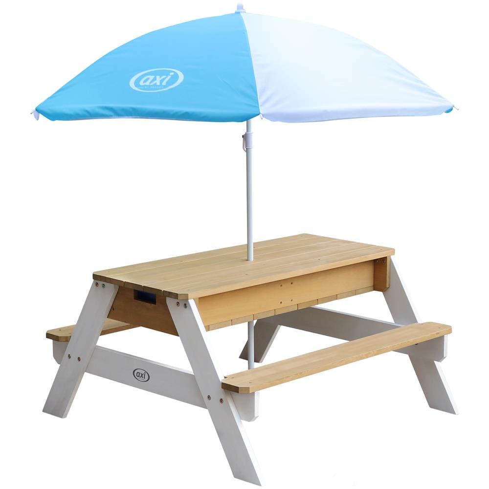 Nick Sand & Water Picnic Table Brown /white - Umbrella Blue /white Tavolo per sabbia e acqua - Foto 1
