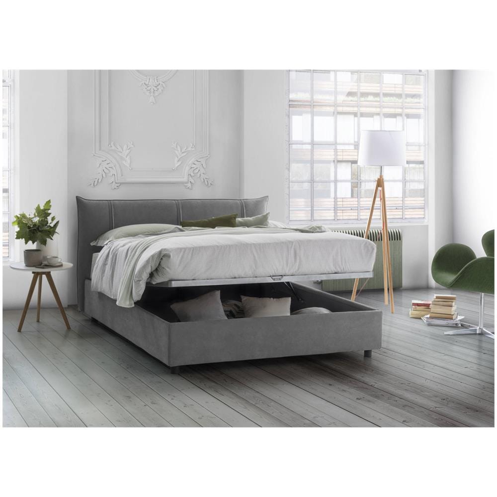 Letto Matrimoniale Ilenia, Letto Contenitore Con Rivestimento In Tessuto, 100% Made In Italy, Apertura Frontale, Con Materasso Cm 160x200 Incluso, Grigio - Foto 1