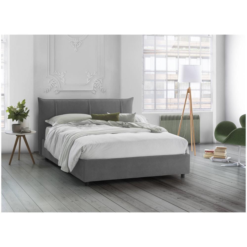 Letto Matrimoniale Ilenia, Letto Contenitore Con Rivestimento In Tessuto, 100% Made In Italy, Apertura Frontale, Con Materasso Cm 160x200 Incluso, Grigio - Foto 2
