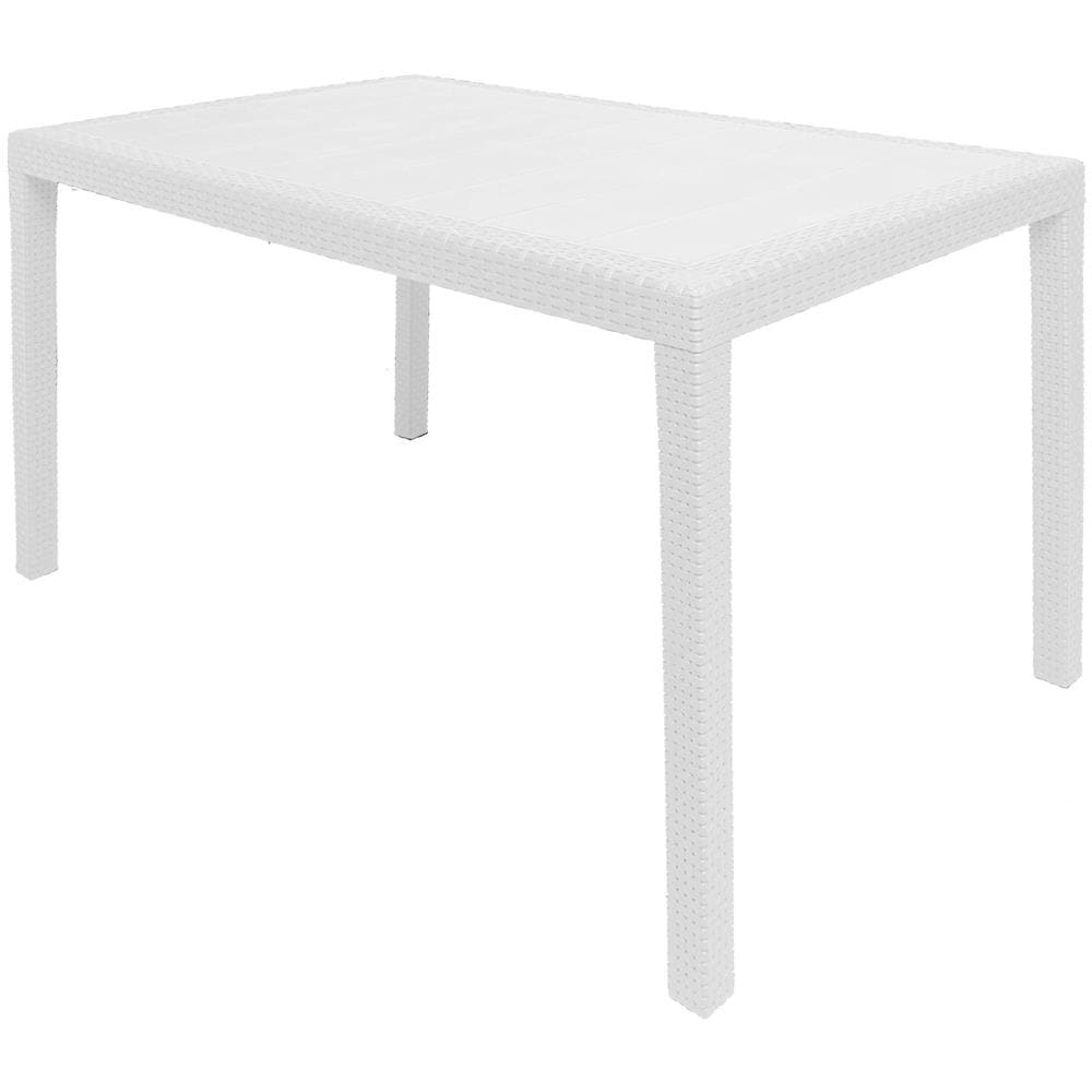 Tavolo Da Esterno Portici, Tavolo Rettangolare Da Pranzo, Tavolo Da Giardino Multiuso Effetto Rattan, 100% Made In Italy, 150x90h72 Cm, Bianco - Foto 1