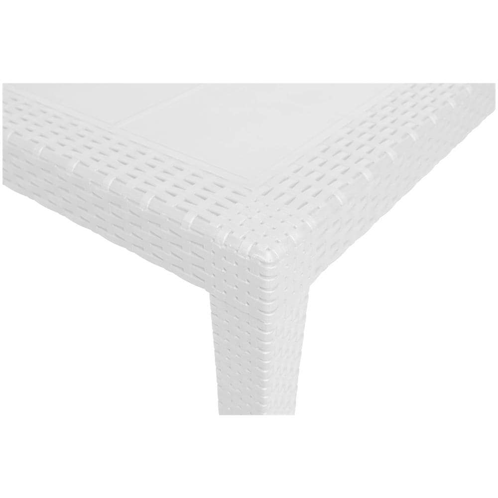 Tavolo Da Esterno Portici, Tavolo Rettangolare Da Pranzo, Tavolo Da Giardino Multiuso Effetto Rattan, 100% Made In Italy, 150x90h72 Cm, Bianco - Foto 2