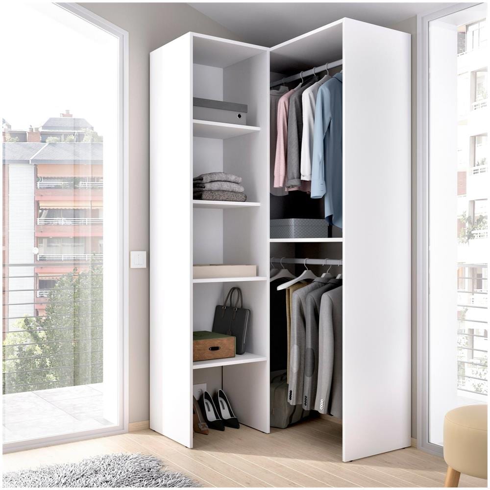 Guardaroba Bernina, Struttura Per Cabina Armadio Angolare, Mobile Appendiabiti Aperto Ad Angolo, 79x88h186 Cm, Bianco - Foto 1