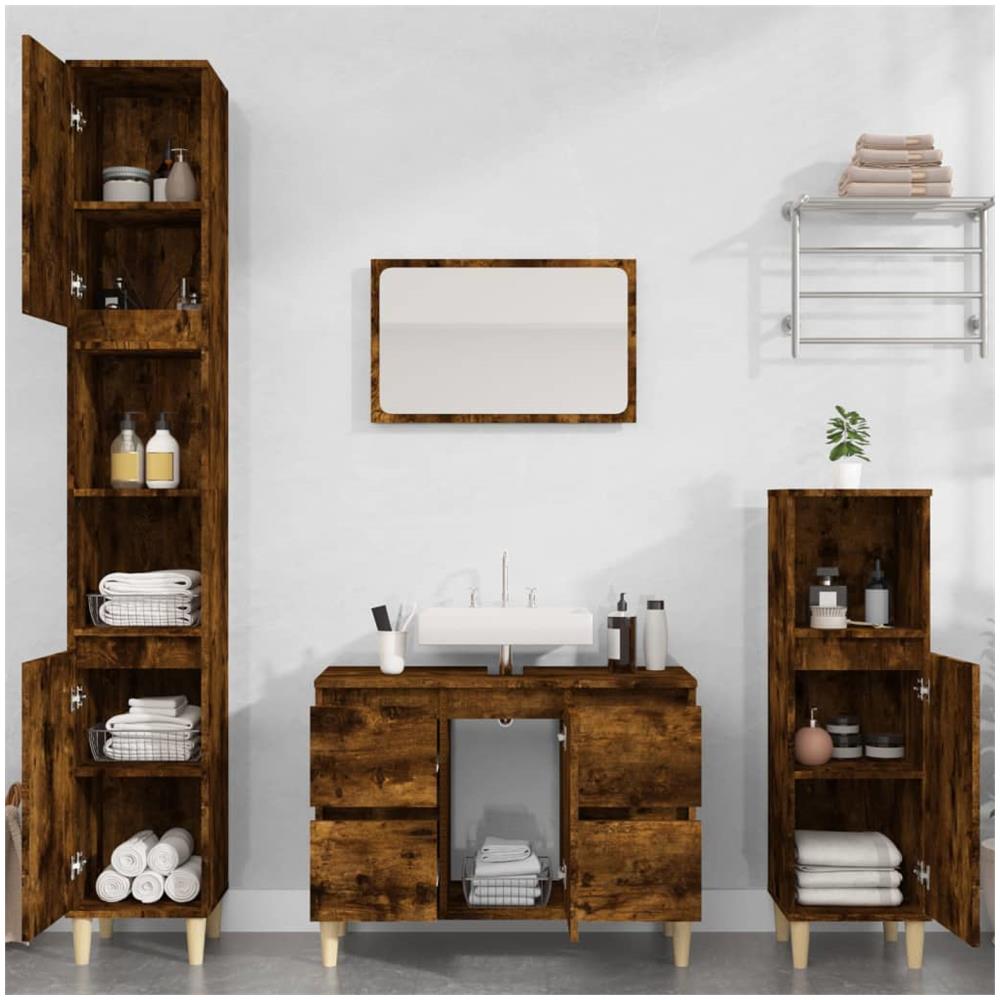 Mobile Lavabo Rovere Fumo 80x33x60 Cm In Legno Multistrato - Foto 3
