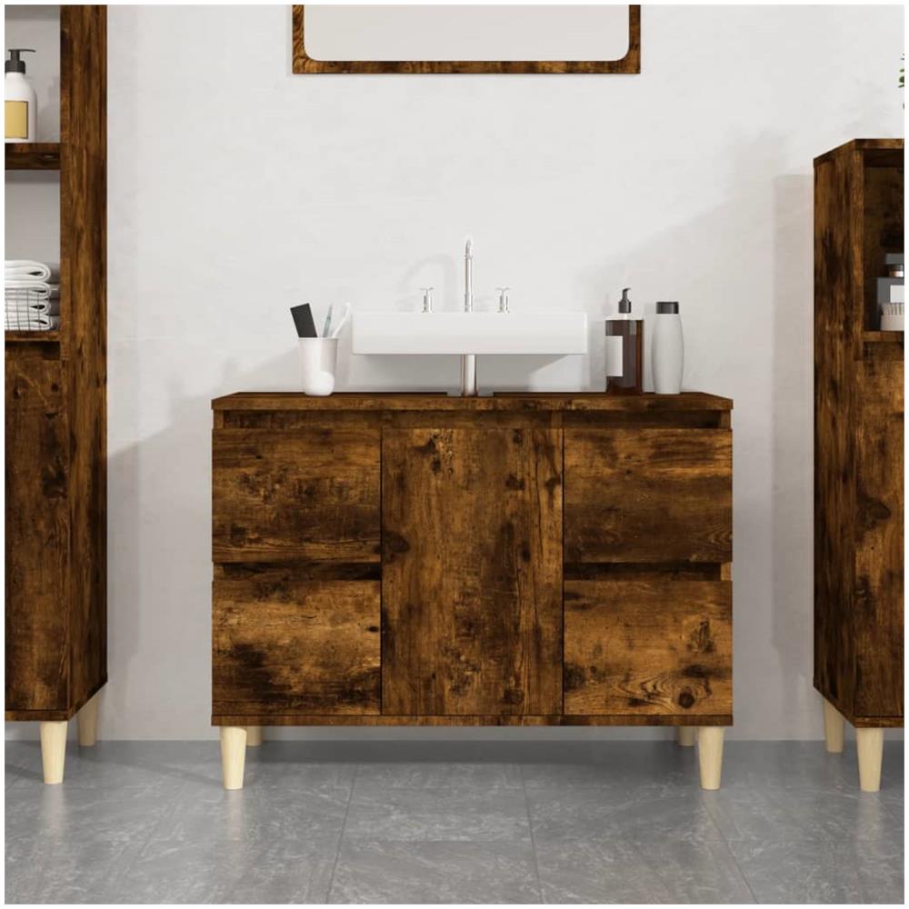 Mobile Lavabo Rovere Fumo 80x33x60 Cm In Legno Multistrato - Foto 1