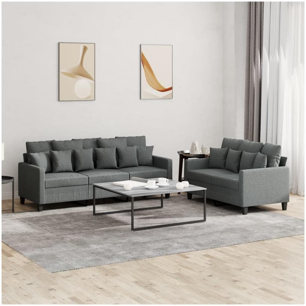 Set Di Divani 2 Pz Con Cuscini Grigio Scuro In Tessuto - Foto 1