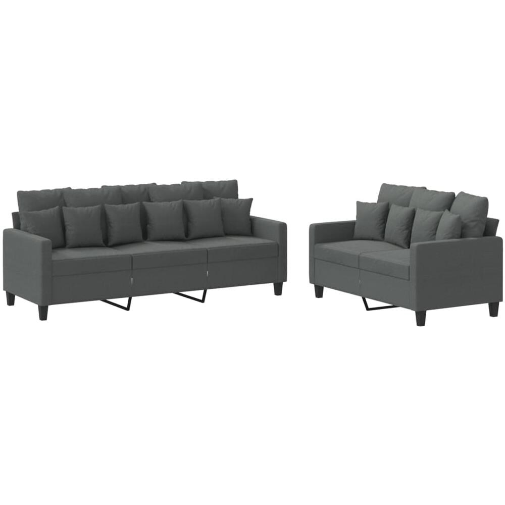Set Di Divani 2 Pz Con Cuscini Grigio Scuro In Tessuto - Foto 2