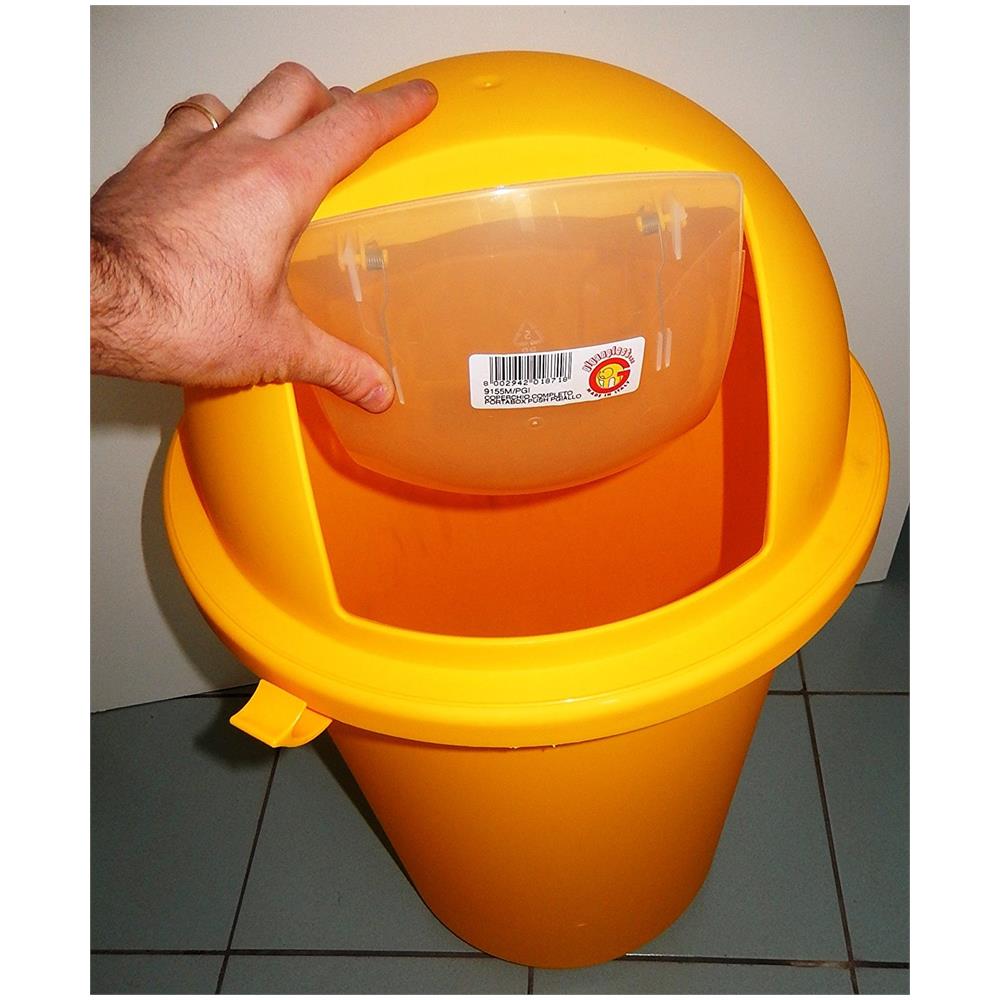 Portabox Push Con Portello Di Chiusura A Molla In Plastica Misura Diametro 410 H. 750 Mm Lt. 50 Vari Colori (giallo)  - Foto 2