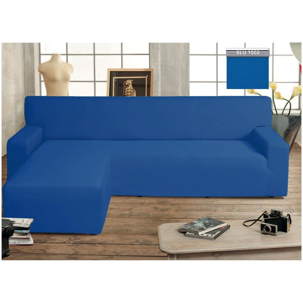 Copridivano Genius Con Penisola Chaise Longue Modello Swing Colore Blu Sinistra Blu - Foto 1