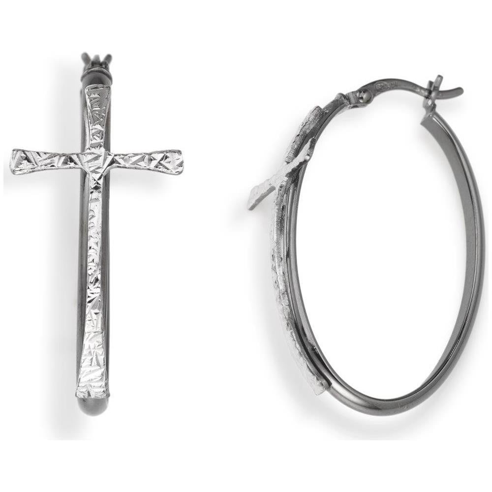 Orecchini In Argento 925 - Collezione Croci - Colore Rutenio - Misura Unica - Foto 1