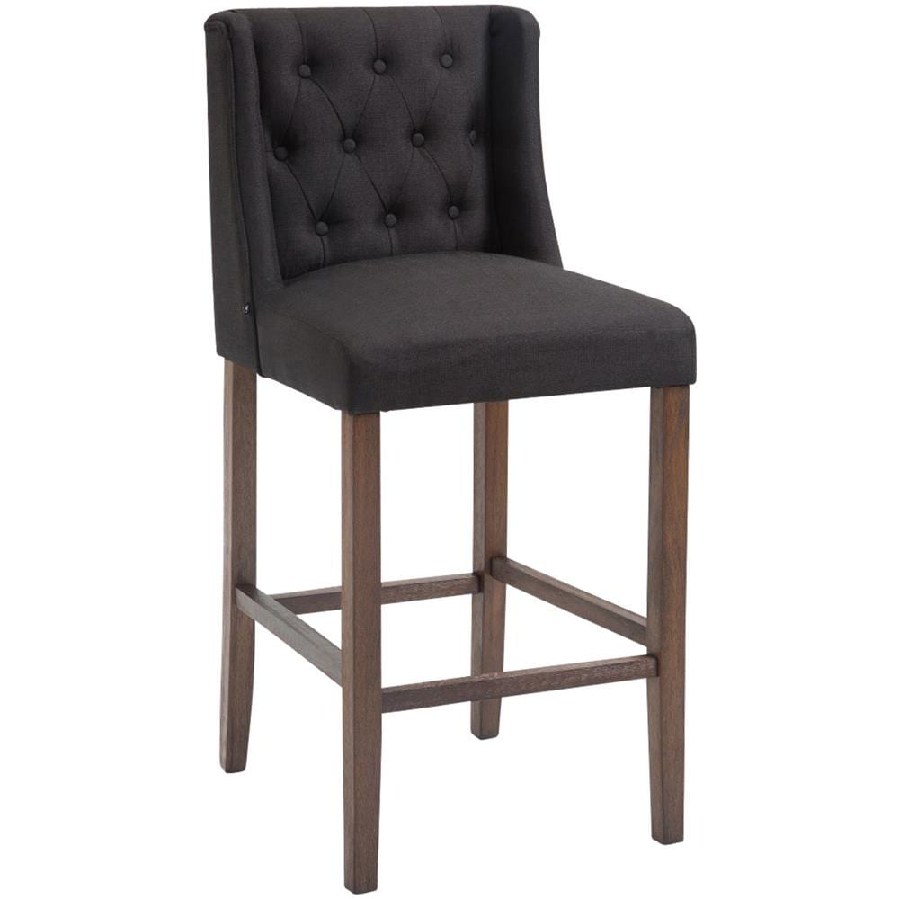 Sgabello Alto Cucina Cassandra in Tessuto E Legno di caucciù I Sgabello Fisso Bancone Design Chesterfield I Sedia Bar Nero Antico Scuro - Foto 1