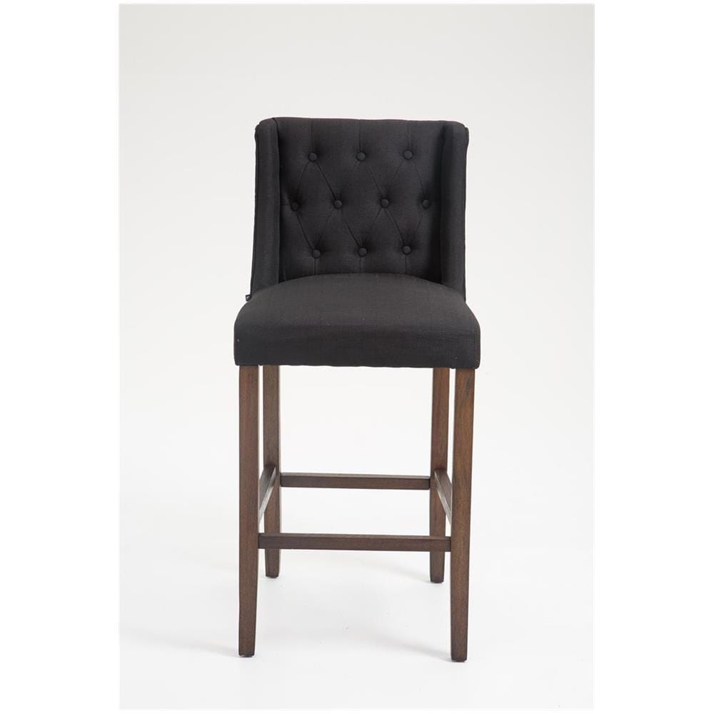 Sgabello Alto Cucina Cassandra in Tessuto E Legno di caucciù I Sgabello Fisso Bancone Design Chesterfield I Sedia Bar Nero Antico Scuro - Foto 2