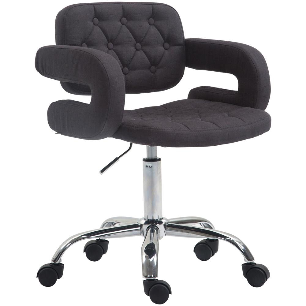 Sgabello Lavoro Dublin con Schienale in Tessuto Design Chesterfield - Sgabello Ufficio con Rotelle E Braccioli Regolabile in Altezza Nero - Foto 1