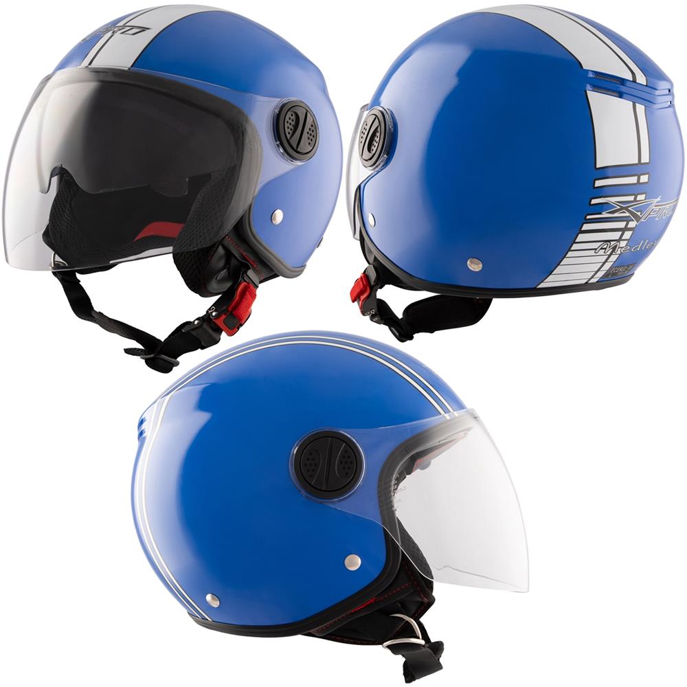 Casco Moto Jet Grafica Bianca Doppia Visiera Blu Lucido Open Face Omologato L - Foto 1