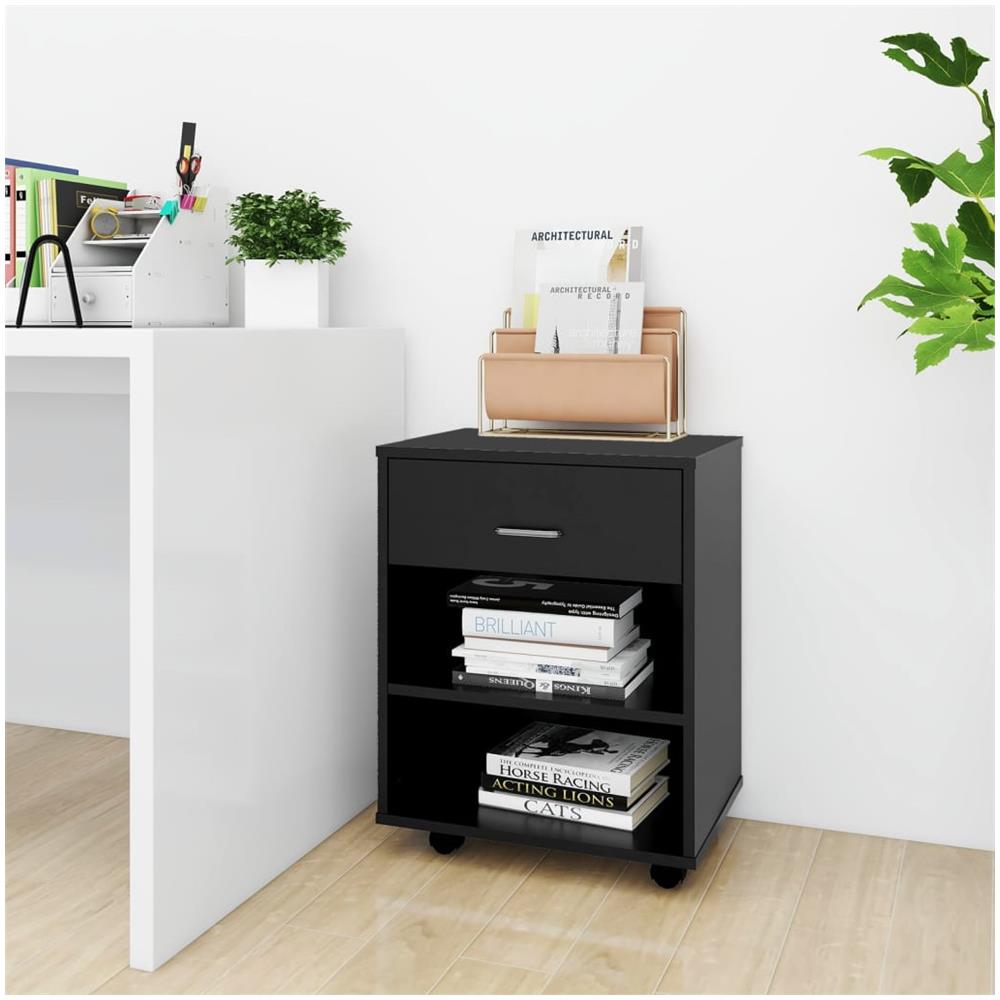 Mobiletto con Ruote Nero 46x36x59 cm in Legno Multistrato - Foto 1