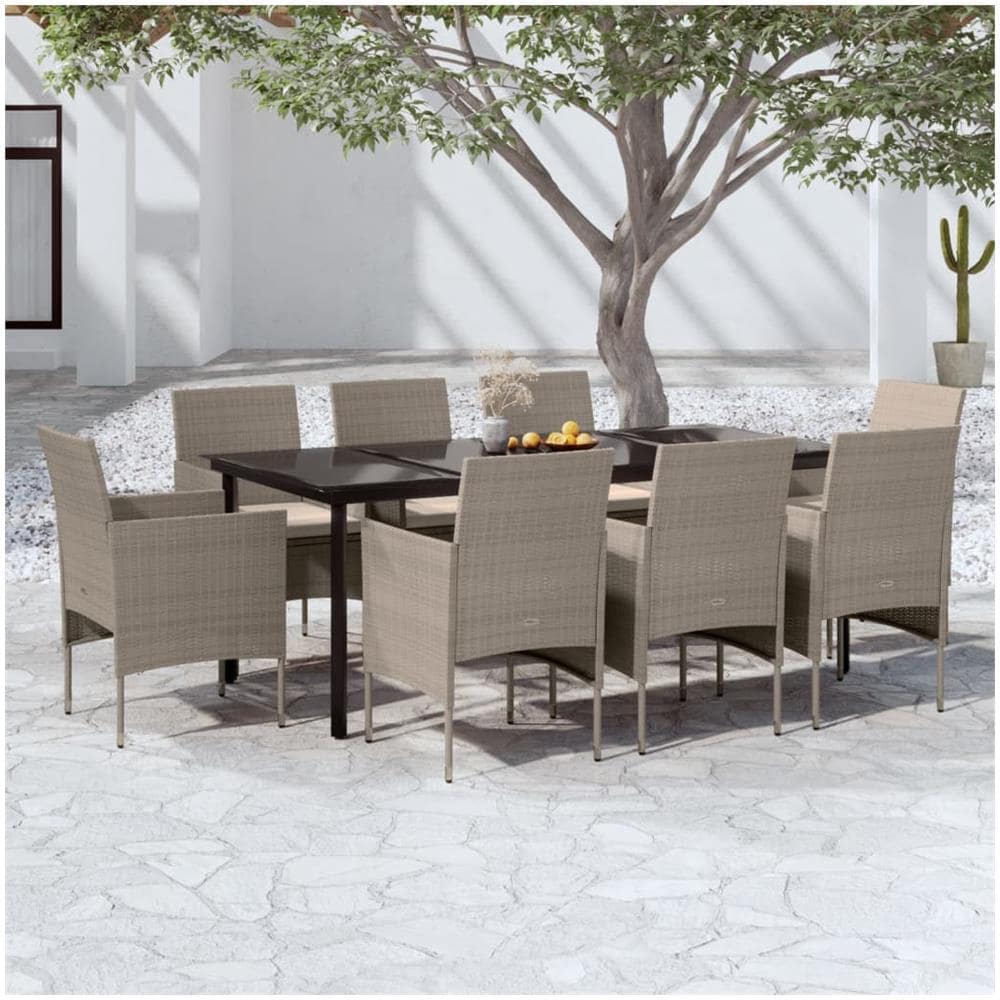Set Da Pranzo Per Giardino 9 Pz Con Cuscini Beige E Nero - Foto 1