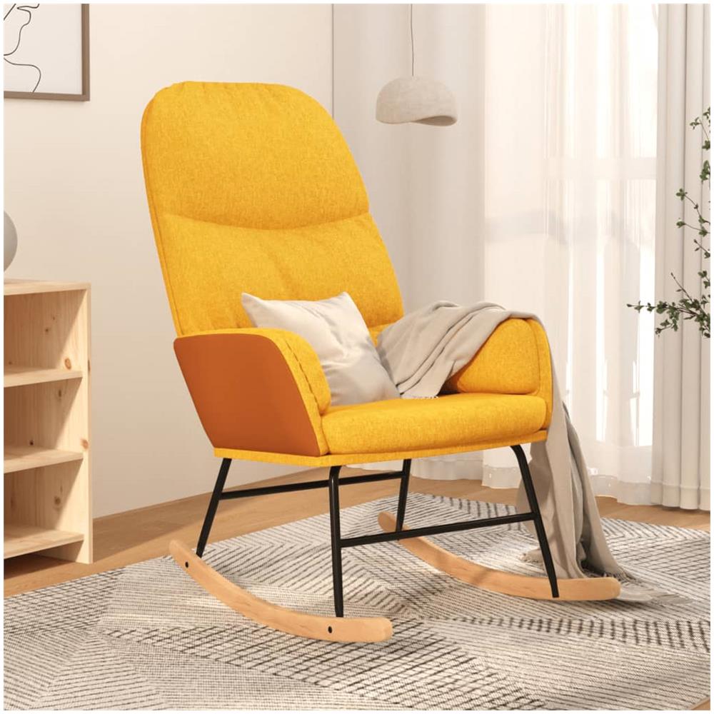 Sedia A Dondolo Giallo Senape In Tessuto - Foto 1