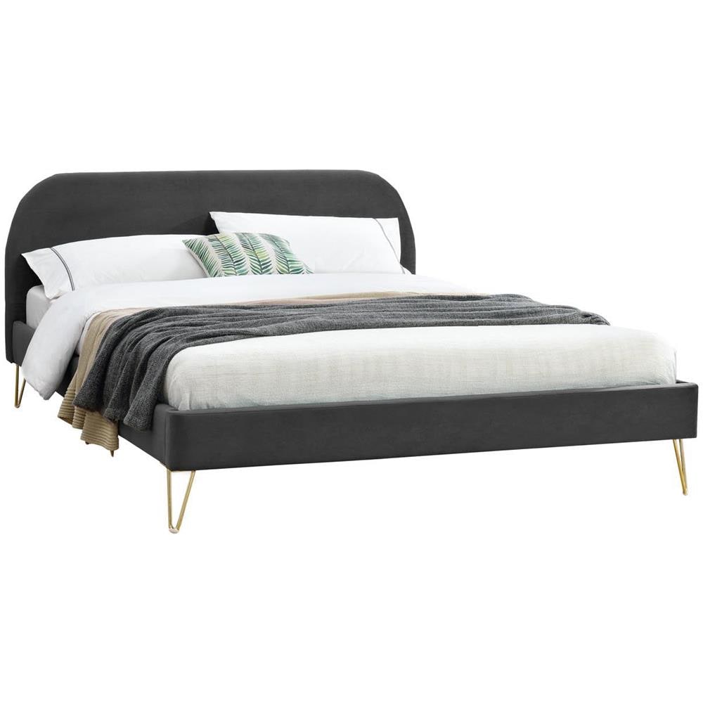 Phoenix Struttura Letto In Velluto Grigio E Ottone 140x190 Cm - Foto 1
