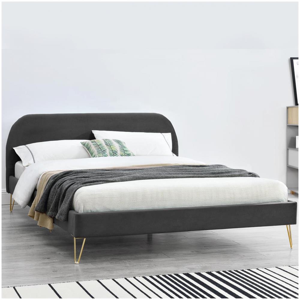 Phoenix Struttura Letto In Velluto Grigio E Ottone 140x190 Cm - Foto 8