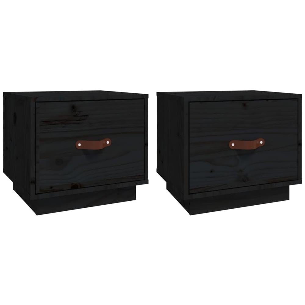 Comodini 2 Pz Neri 40x34x35 Cm In Legno Massello Di Pino - Foto 2