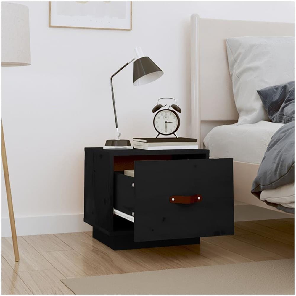 Comodini 2 Pz Neri 40x34x35 Cm In Legno Massello Di Pino - Foto 3