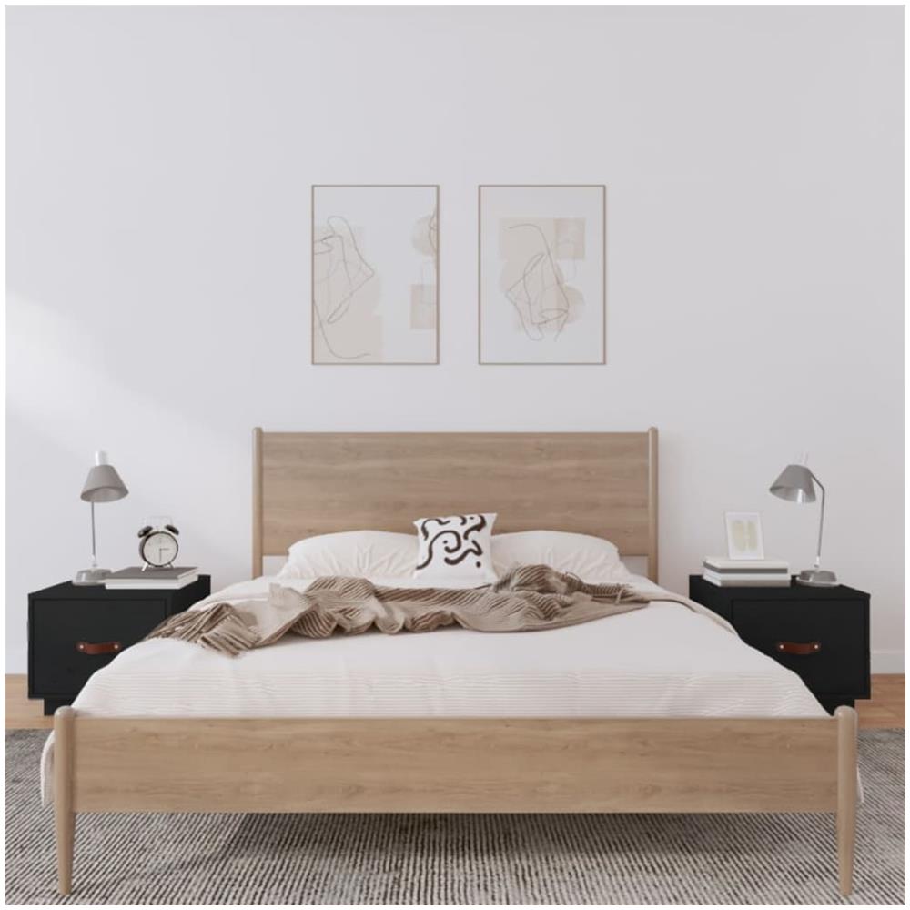 Comodini 2 Pz Neri 40x34x35 Cm In Legno Massello Di Pino - Foto 1