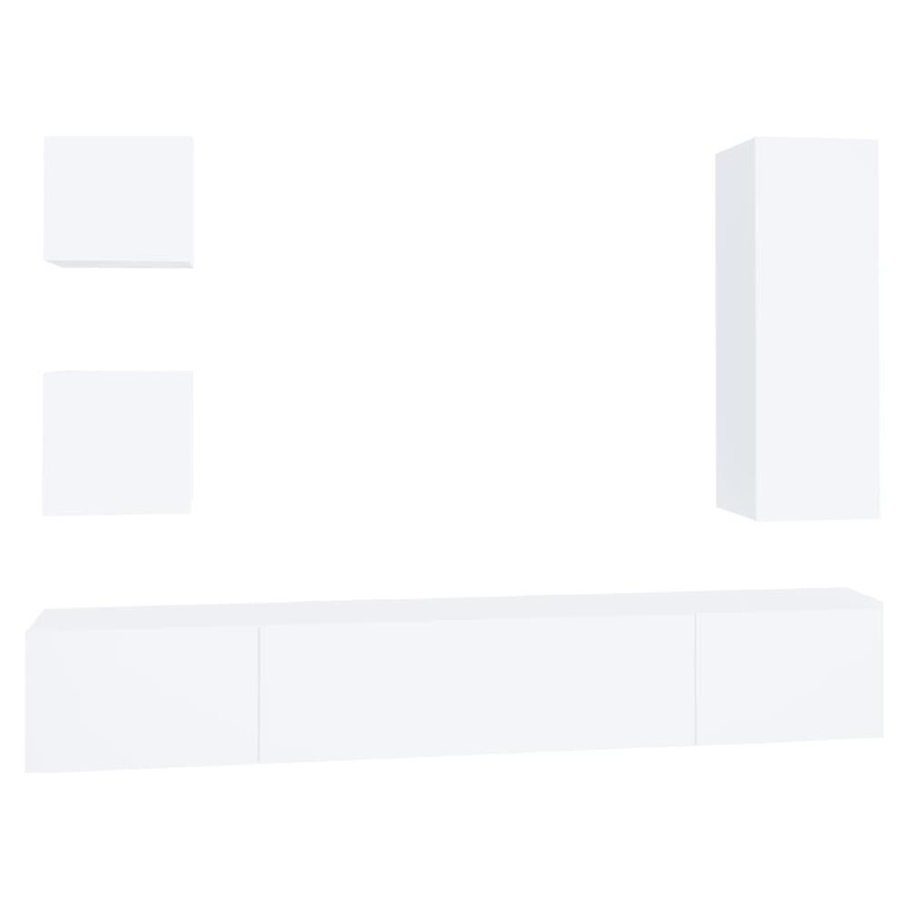 Set Di Mobili Porta Tv 5 Pz Bianco In Legno Multistrato - Foto 2