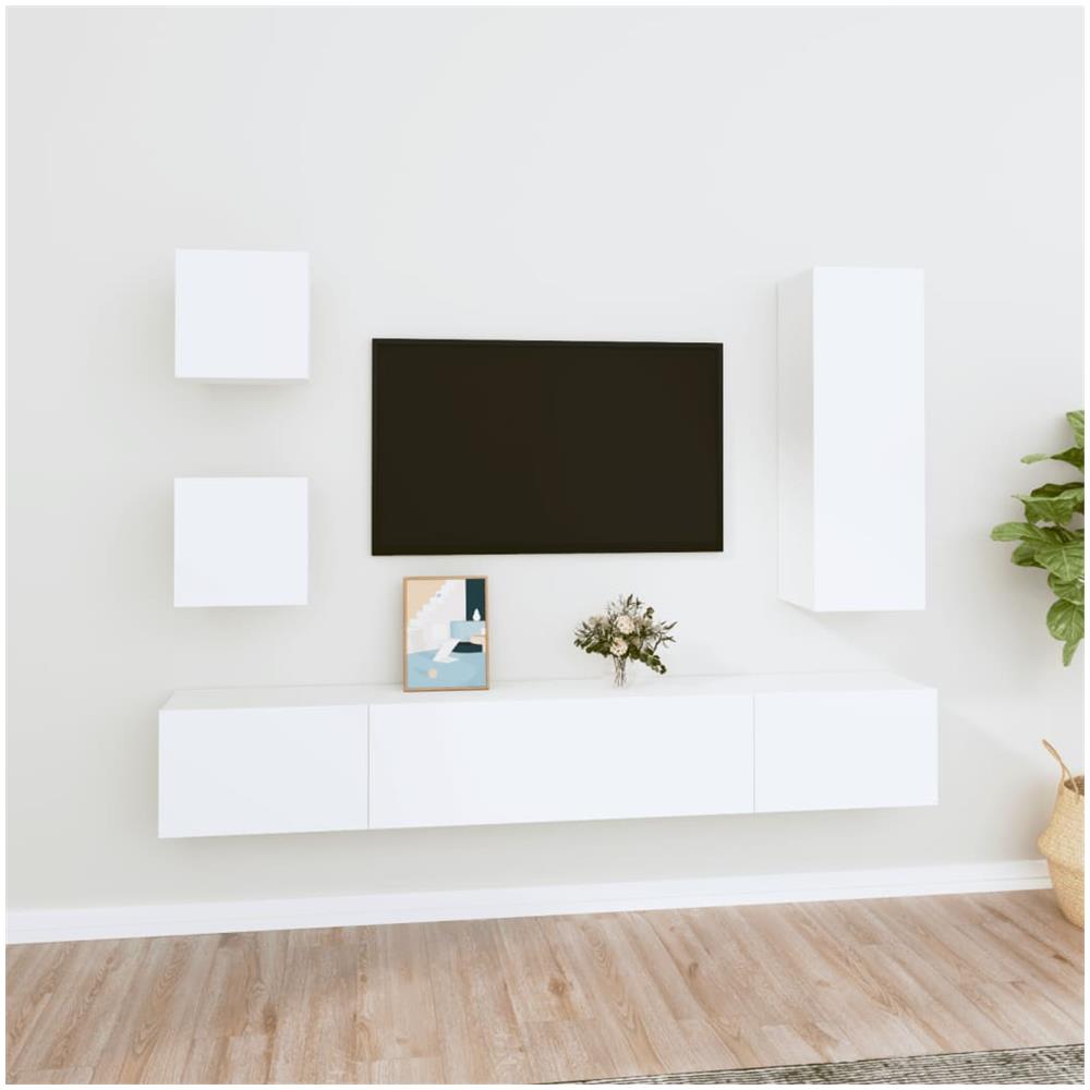 Set Di Mobili Porta Tv 5 Pz Bianco In Legno Multistrato - Foto 1