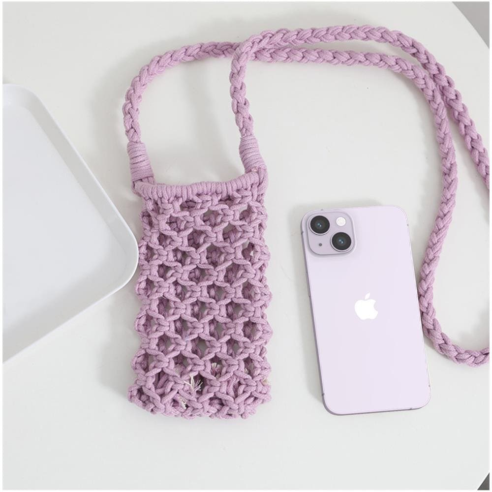 Borsetta Tracolla Per Smartphone Uncinetto Intrecciato Serie Tressbag Rosa Malva - Foto 6