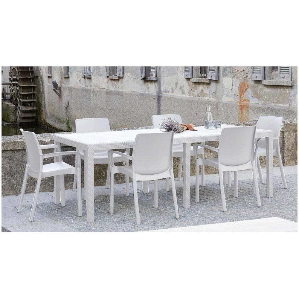 Tavolo Da Esterno Roma, Tavolo Rettangolare Allungabile Da Pranzo, Tavolo Da Giardino Estensibile Effetto Rattan, 100% Made In Italy, 150x90h72 Cm, Bianco - Foto 1
