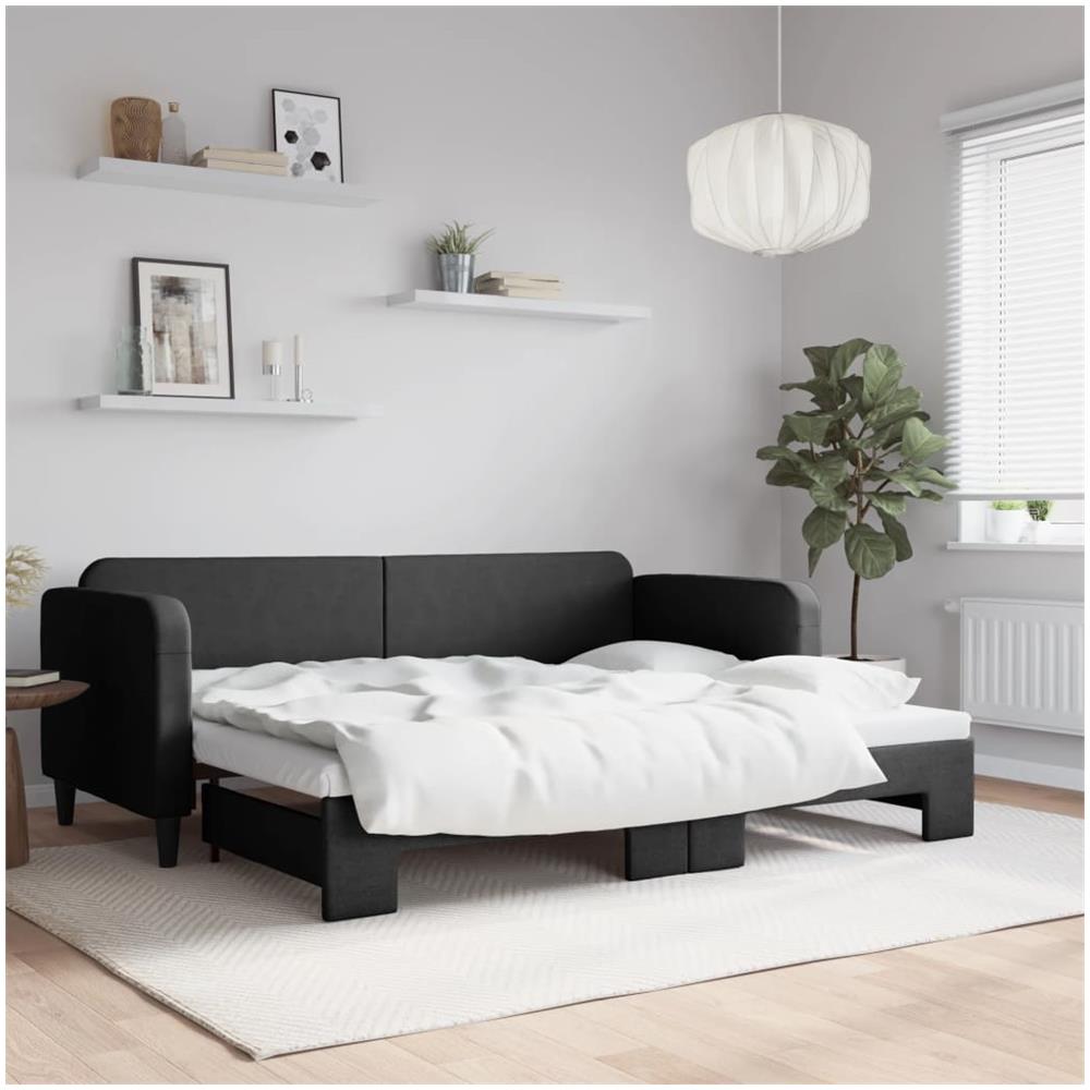 Divano Letto Con Letto Estraibile Nero 80x200 Tessuto - Foto 1