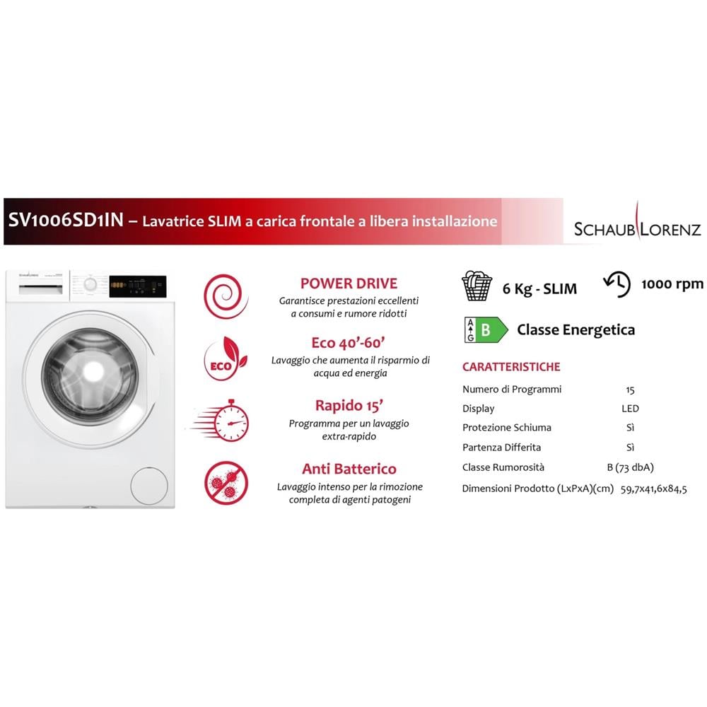 SV1006SD1IN Lavatrice Slim 6 Kg 1000 Giri Inverter Libera Installazione Classe Energetica B - Foto 5
