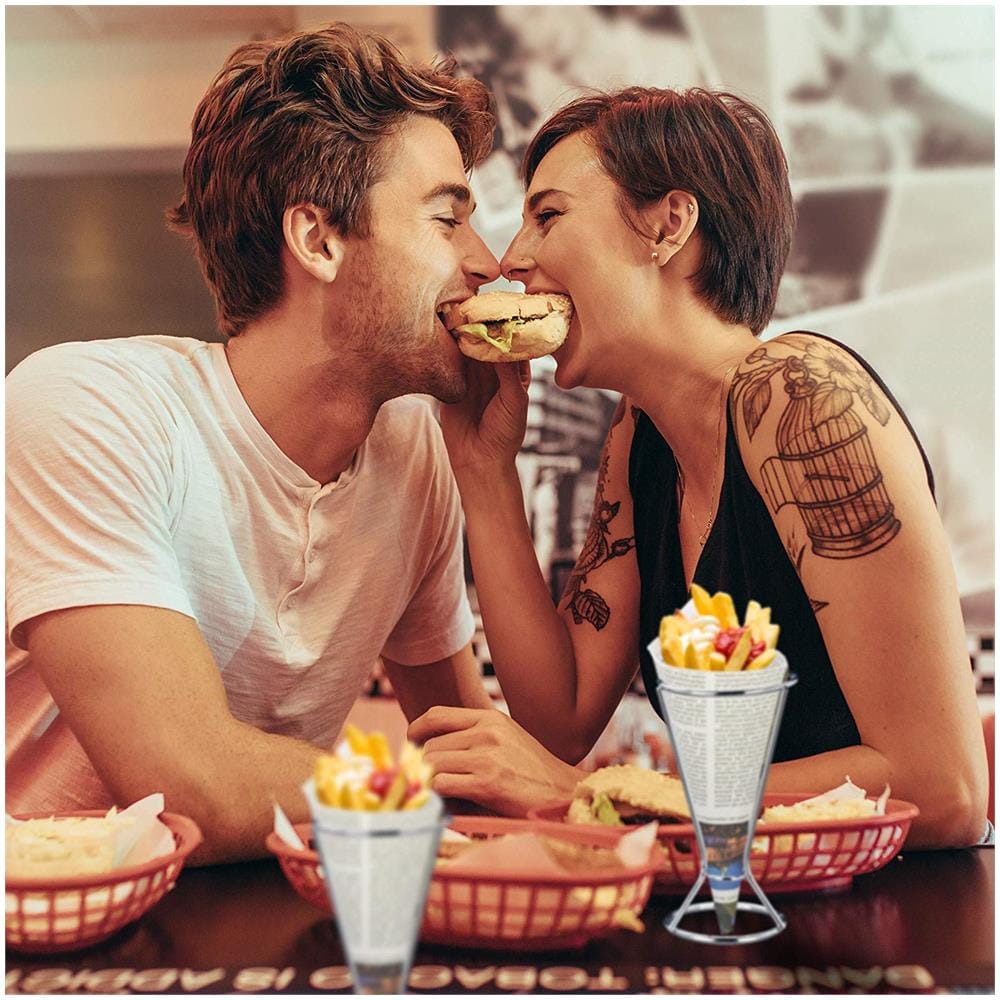 Set Da 2 Porta Patatine, Acciaio Inox, Per Coni Di Carta Con Fritti E Verdure, Hd 16 X 9,5 Cm, Argento - Foto 2