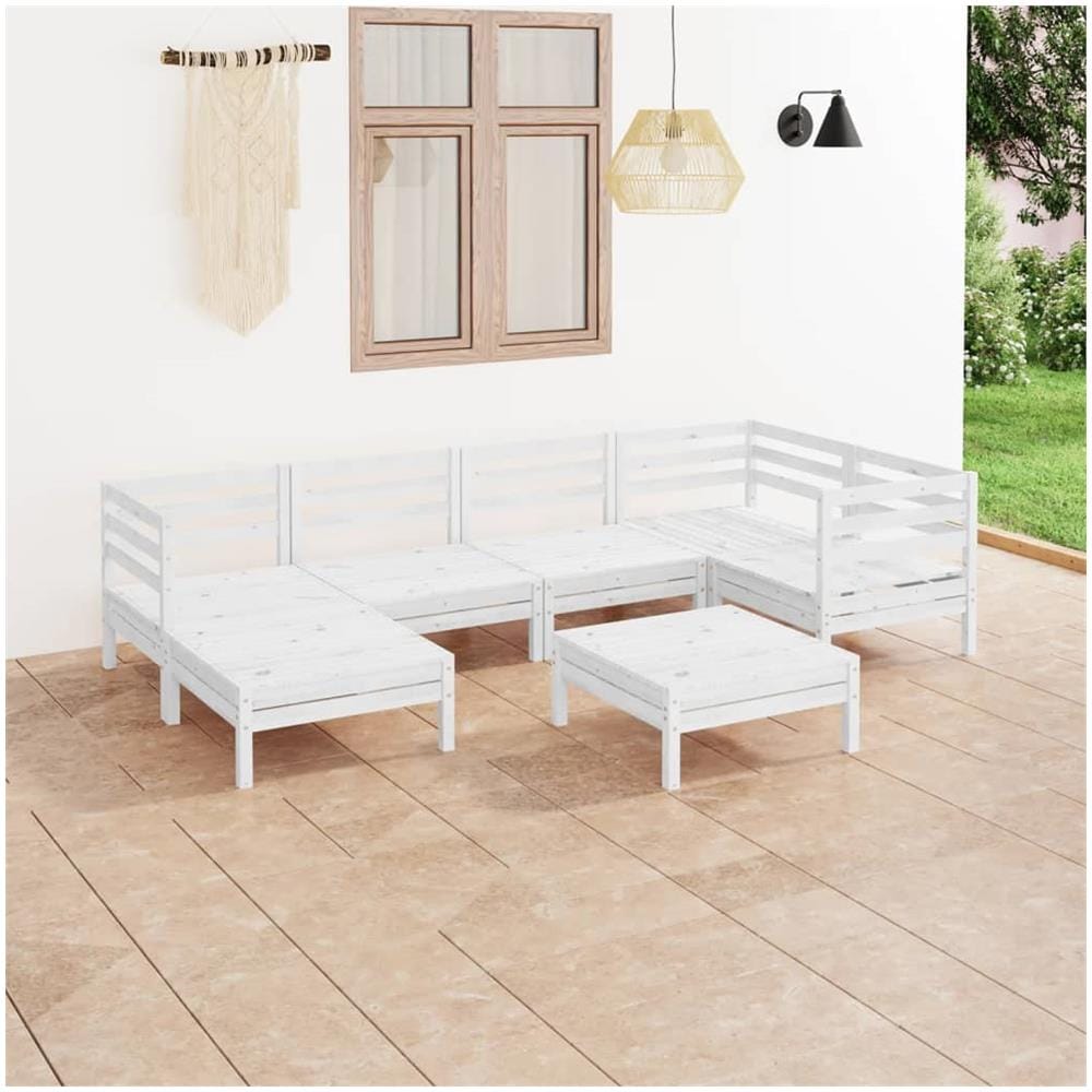 Set Divani Da Giardino 7 Pz In Legno Massello Di Pino Bianco - Foto 1