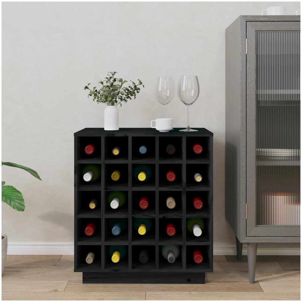 Portabottiglie Nero 55,5x34x61 Cm In Legno Massello Di Pino - Foto 3