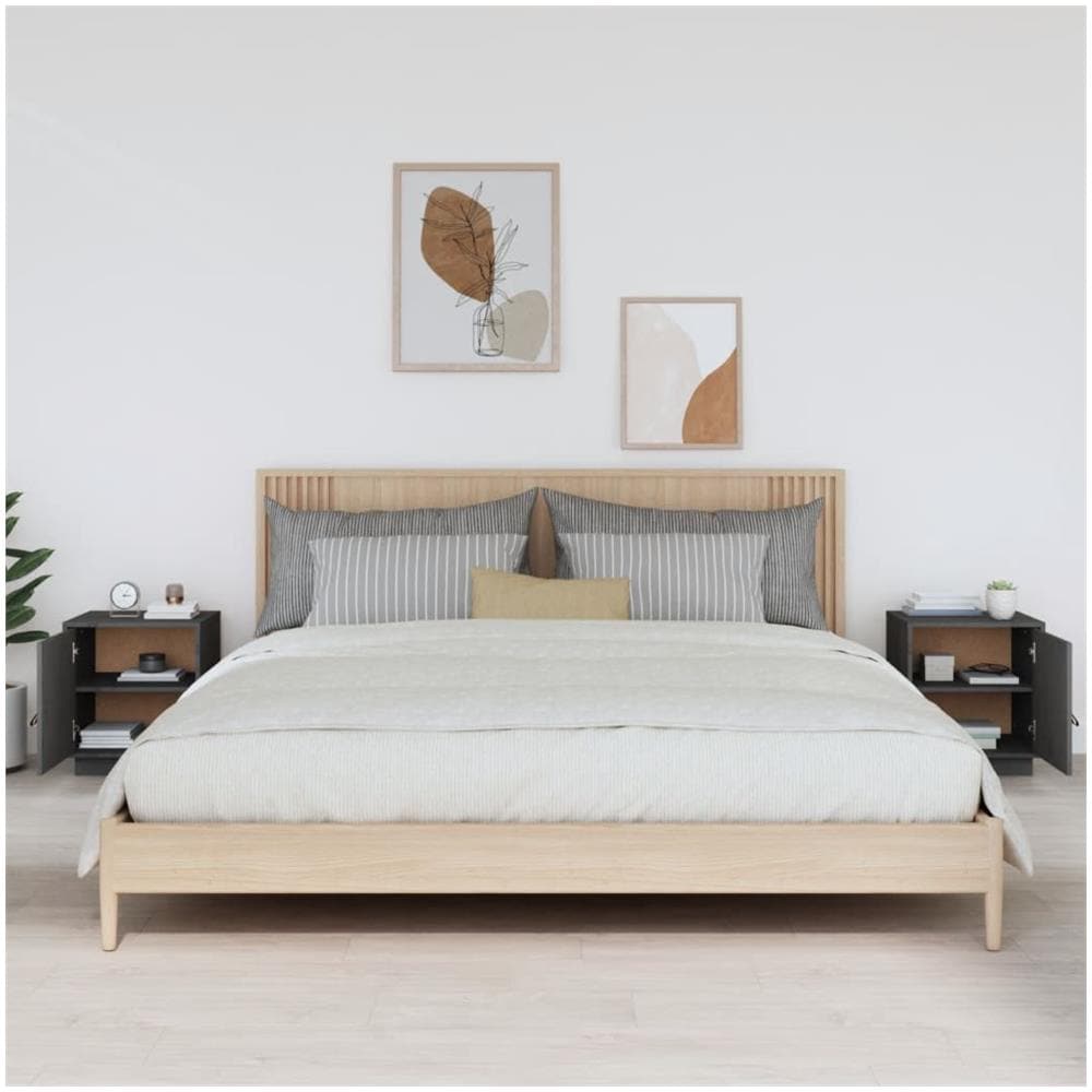 Comodini Grigi 2 Pz 40x34x45 Cm In Legno Massello Di Pino - Foto 12