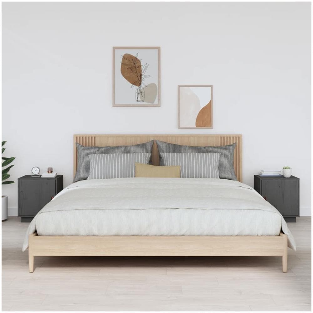 Comodini Grigi 2 Pz 40x34x45 Cm In Legno Massello Di Pino - Foto 1